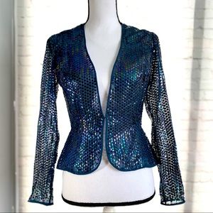 Vintage Blue Sequin Cropped Blazer - size 2